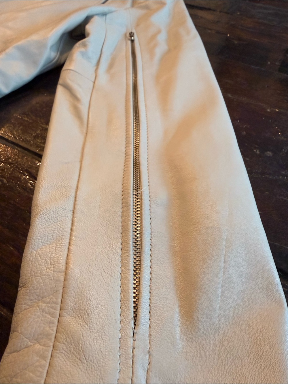Beige Leather Zip-Front Jacket - Picture 2 of 7
